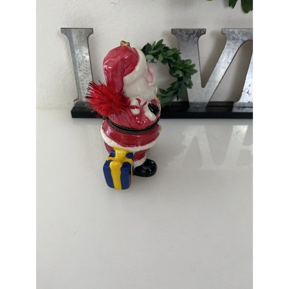 Vintage Santa with Tree Christmas Trinket Engagement Hinged Box Hand Painted EUC - Picture 12 of 16